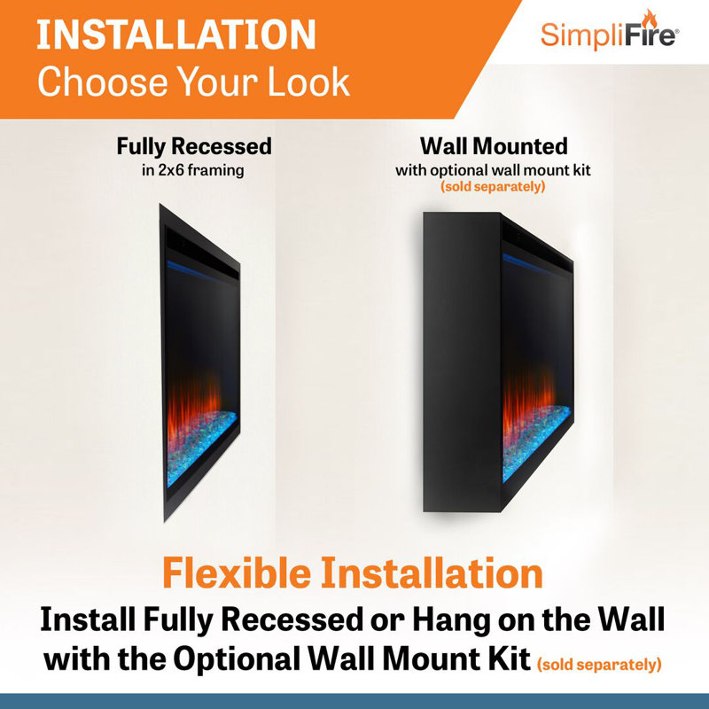 SimpliFire Allusion Platinum Linear Electric Fireplace, 20.4" H x 52.3" W x 5.6" D