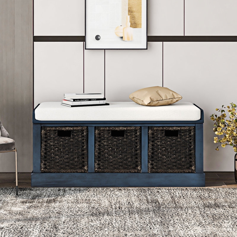 Banc de rangement à tiroirs Guyanne, Bleu marine antique