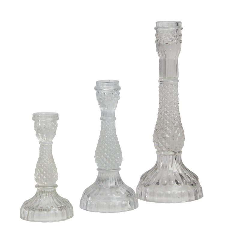  3 Piece Glass Tabletop Candlestick Set
