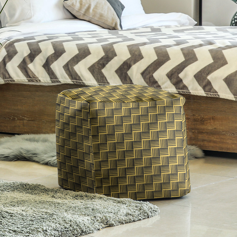 Repose-pieds cubique à rayures classic basketweave, Noir / jaune