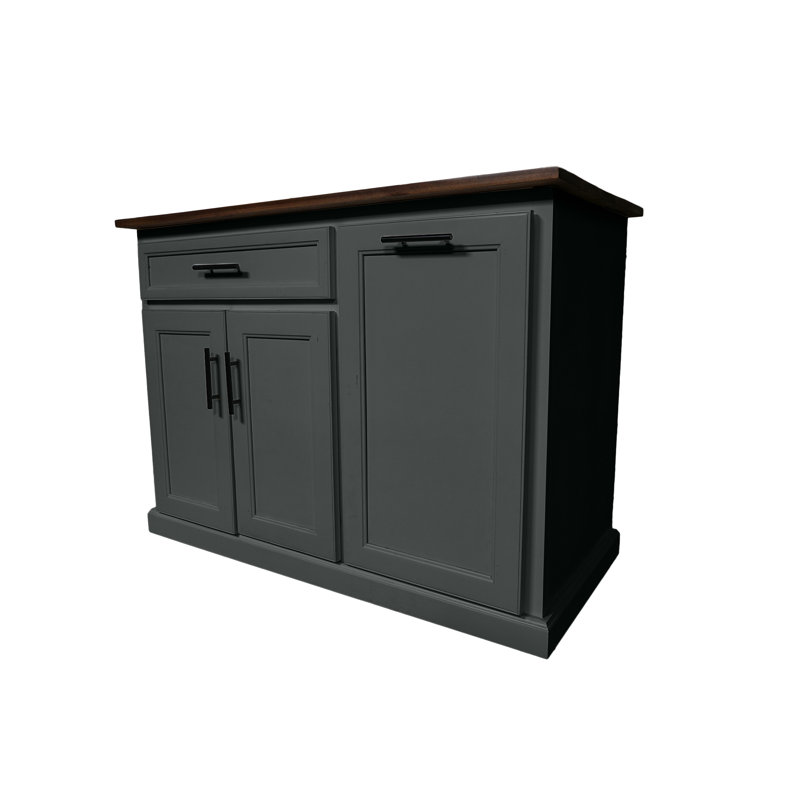 Modern 48" Solid Wood Kitchen Island with trash bin compartment and Drop Leaf, Gray