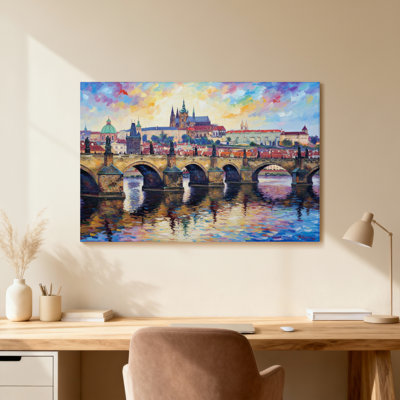 Paysage pittoresque et urbain, pont, paysage urbain, reflet, horizon, peinture