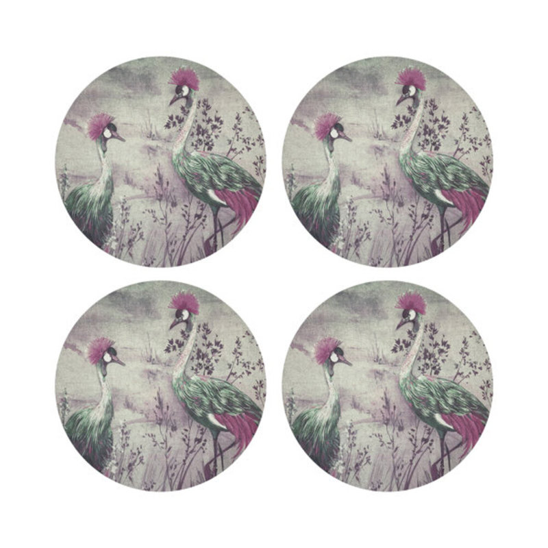 Crested Crane Pebble 16" Vinyl Placemat, Green/Pink
