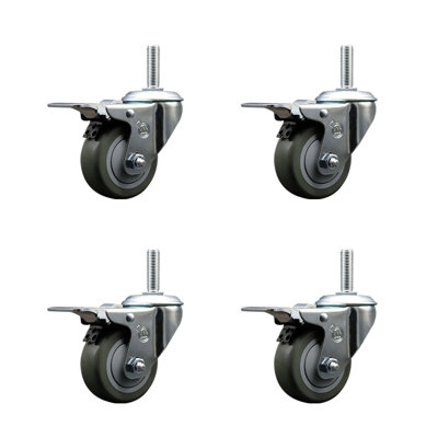 Poly Swivel 5/8 Inch Threaded Stem Caster Set 2 Total Lock Brakes