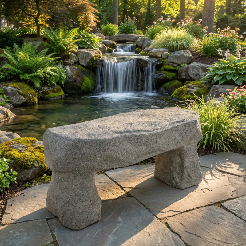 Ducey Concrete Outdoor Bench, Gray