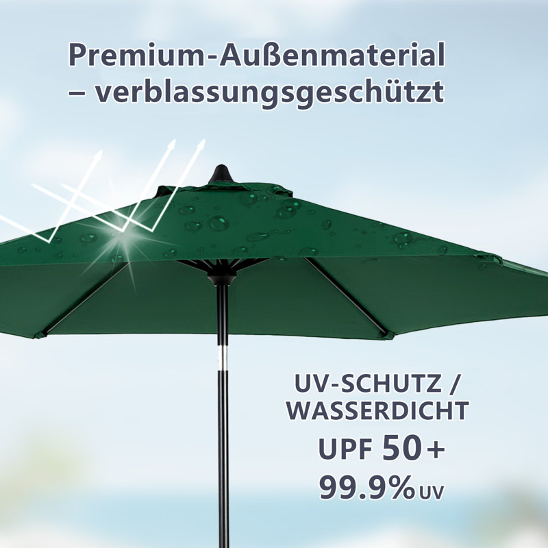 Parasol de patio 9 pi avec bouton poussoir inclinable et manivelle, Vert foncé