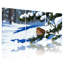 Ensemble de 3 tableaux sur toile tendue représentant un moineau d'hiver sur une branche de pin enneigée-121088459