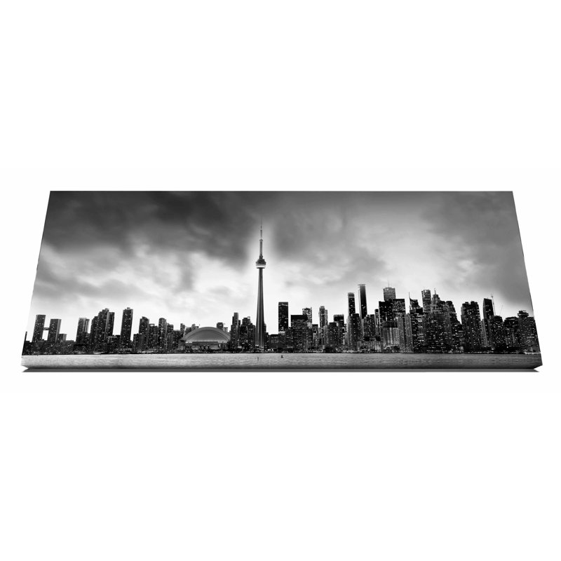 Toronto et la Tour du CN en noir et blanc - Imprimé, H 25 po x l 73 po x P 3 po, Toile tendue