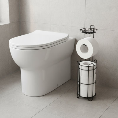 Porte-rouleau de papier hygiénique brun autoportant avec tablette et panier de rangement, porte-papier hygiénique