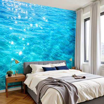 Murale auto-adhésive moderne pour la chambre à coucher avec impression d'eau de piscine L 69 po x l 96 po Peel and Stick