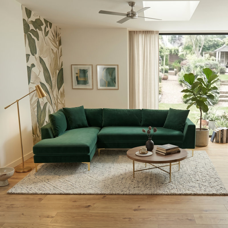 Ludivine 112" Wide Velvet Sofa & Chaise, Left Hand Facing, Green Velvet