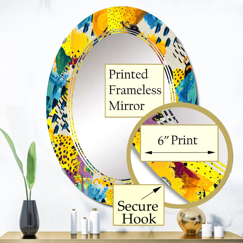 Miroir mural jaune et bleu à motif coloré, 36 po x 24 po