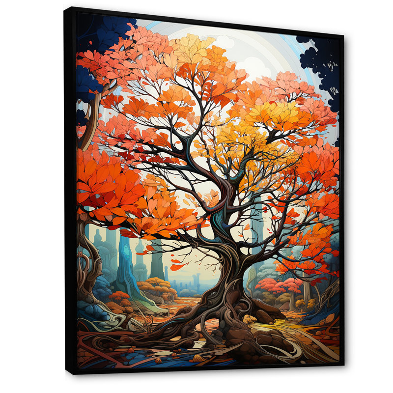 «Maple Tree Neon Vibrancy» sur toile, H 20 po x l 12 po x P 1 po, Cadre flottant noir