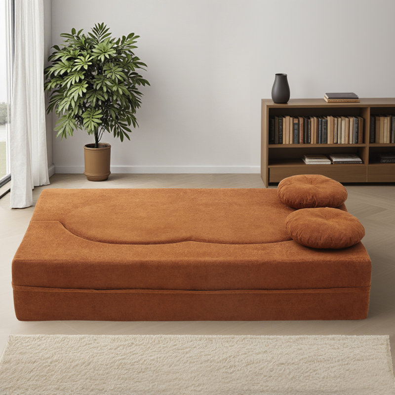 Lozena Boneless 75" Convertible Folding Sofa Bed, Twin Sleeper Sofa with Pillow, Modern Velvet Fabric Floor & Futon Compression Loveseat Couch, No assembly required
