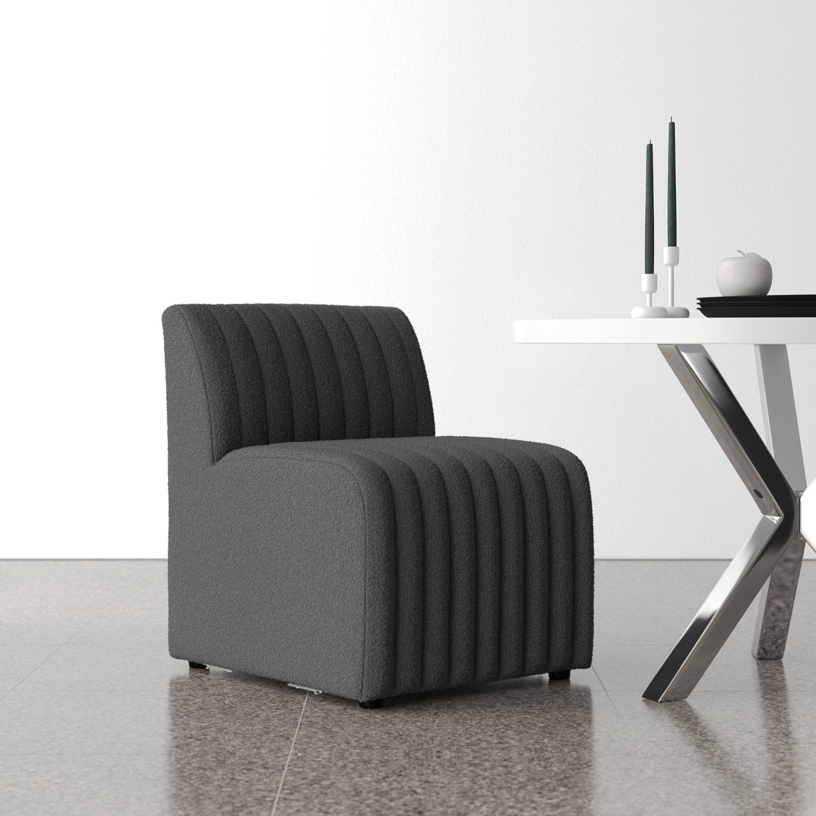 Brandt Genuine Leather Dining Chair, Fiqa Charcoal Boucle