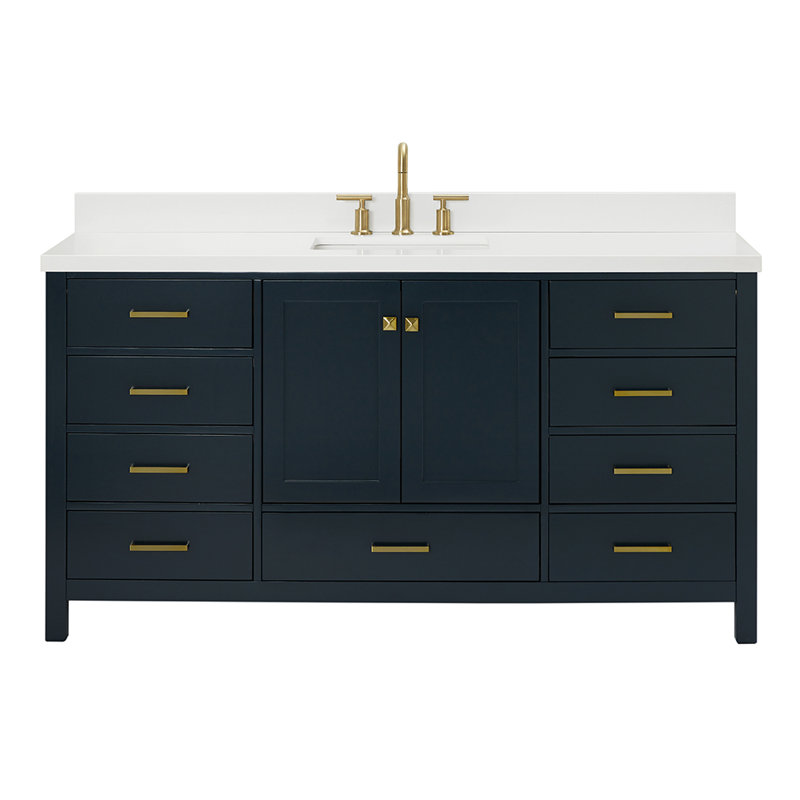 Cambridge 67'' Single Bathroom Vanity with White Quartz Top, Midnight Blue