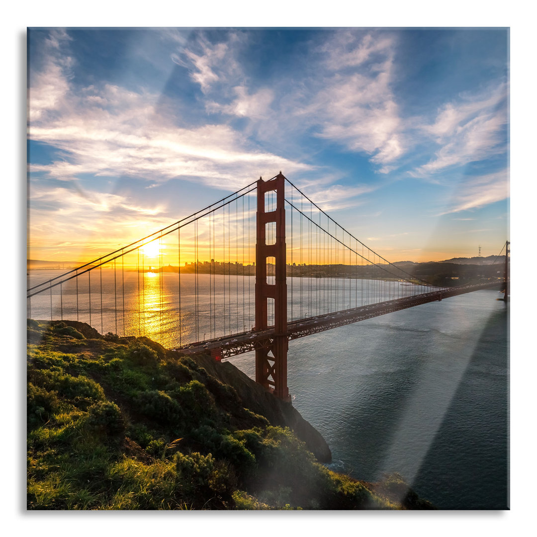 Glasbild Quadratisch | Wandbild Auf Echtglas | Golden Gate Bridge || Inkl. Aufhängung Und Abstandshalter, LQ6657, 1