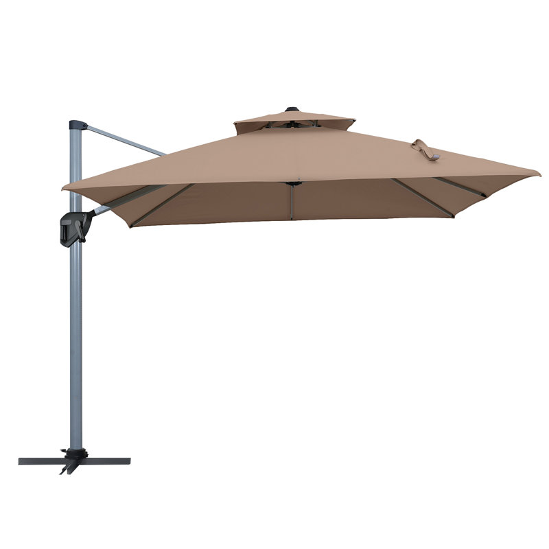 Parasol de terrasse 11 pi à double toit carré extérieur brun (sans base), Brun