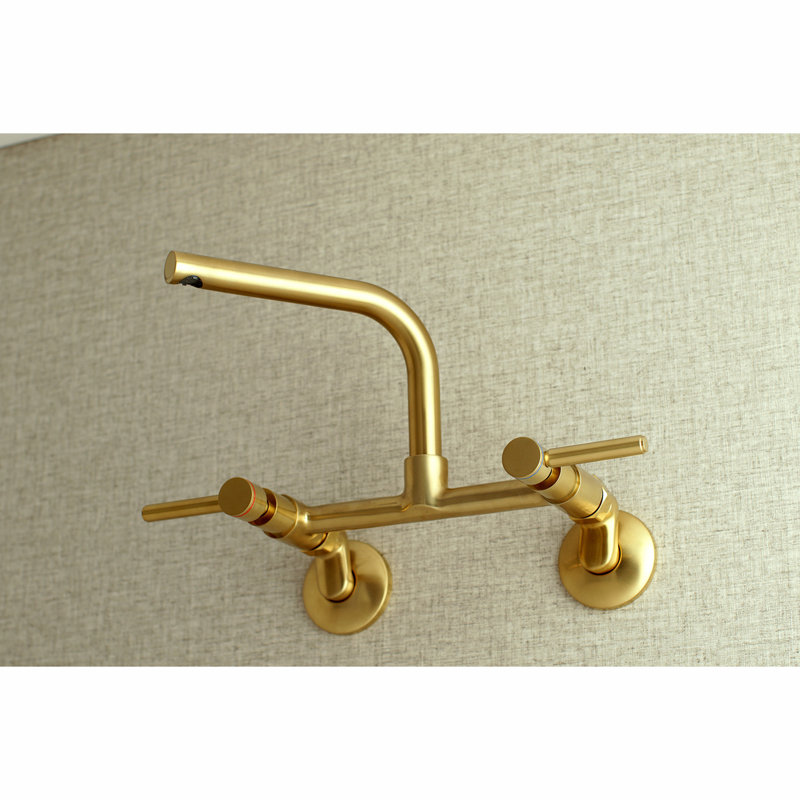 Kingston Brass Concord Double-Handle 2-Hole Wall-Mount Bridge Kitchen Faucet, Satin Brass
