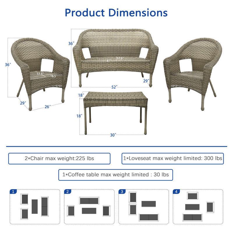 Kentwood 4 - Person Patio Conversation Set, Gray