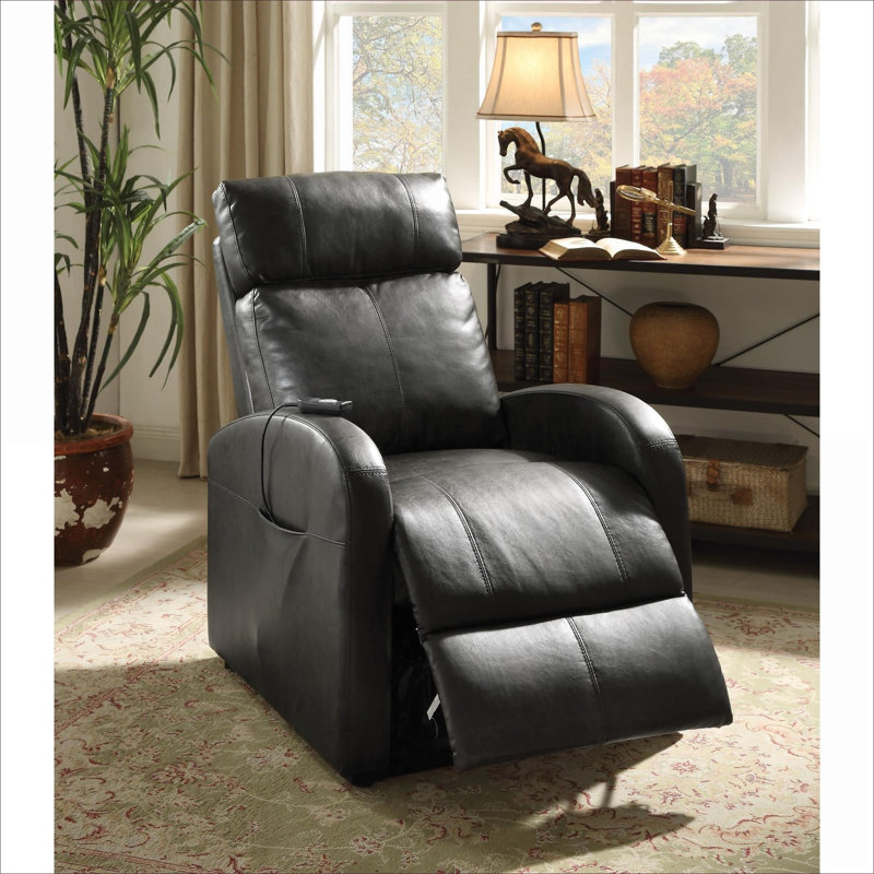 Fauteuil inclinable électrique en similicuir brun riche et riche en mouvement BEIMO, Similicuir noir