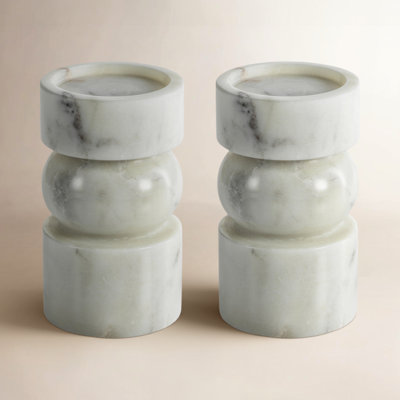 Keaton 2 Piece Marble Tabletop Pillar Set