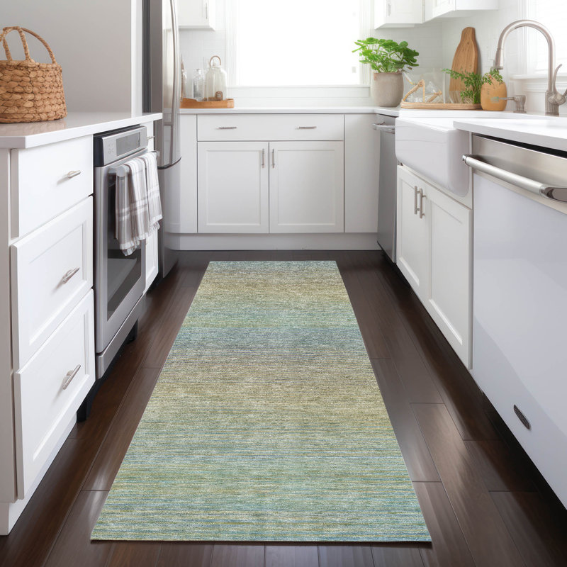 Tapis bleu intérieur / extérieur lavable à la machine Christain ACN1292, Tapis de couloir 2 pi 3 po x 7 pi 6 po