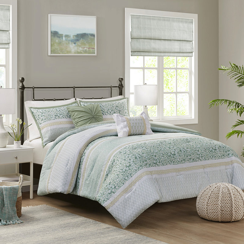 Édredon pour très grand lit / très grand lit - Motif floral chic et chic avec 1 coussin et 2 taies décoratives