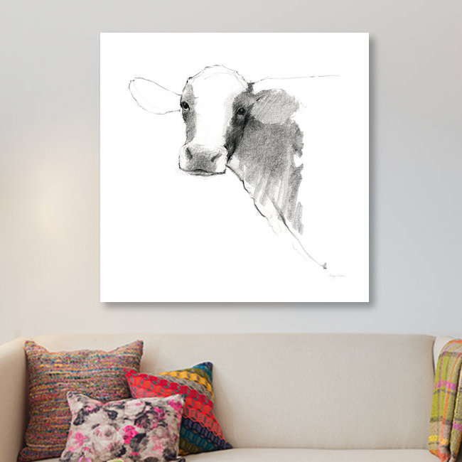 « cow ii dark square », impression sur toile, H 12 po x l 12 po x P 0,75 po, Toile tendue, Pas de tapis