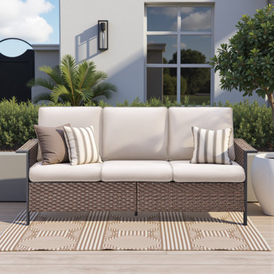 Canapé d'extérieur en rotin, canapé en osier toutes saisons avec coussin imperméable pour porche, cour arrière, balcon, terrasse