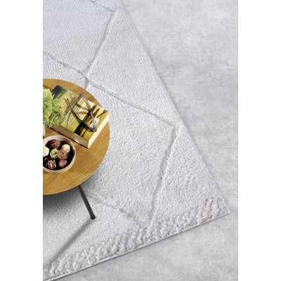 , Cream/White Gallery Geometric Machine Woven Area Rug