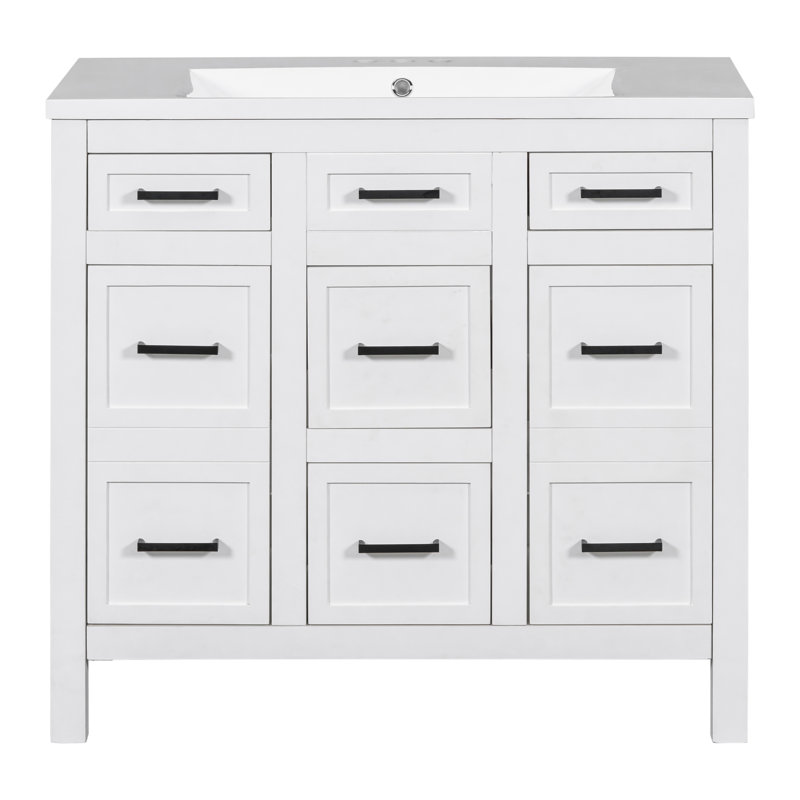 Meuble-lavabo 36 po avec lavabo en résine, Blanc, Noir