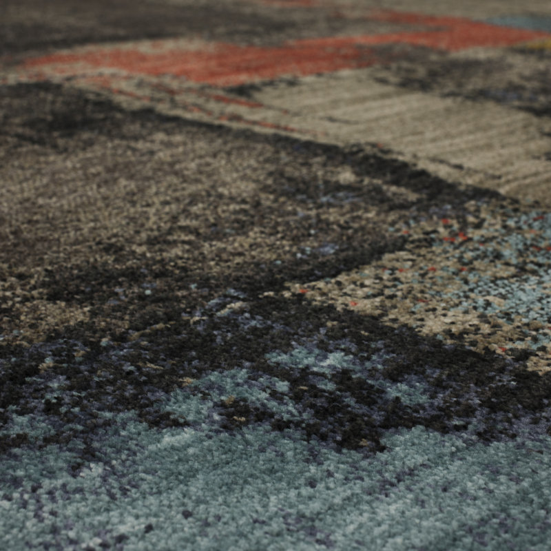 Abstract Blue and Multicolor Wool Area Rug