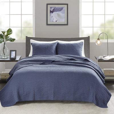 Courtepointe 3 pièces double / grand bleu marine - Microfibre, rembourrage en coton, réversible, améliore l'hygiène de la literie et l'apparence réversible pour plus de durabilité