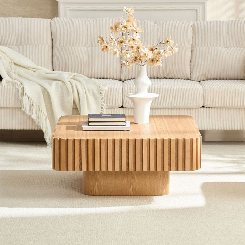 Table basse carrée moderne 35,43 pouces Handcraft, H 15,75 po x L 35,43 po x l 35,43 po, Naturel