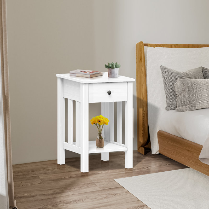 Ahmyiah 1-Drawer Solid Wood Nightstand, 1, White