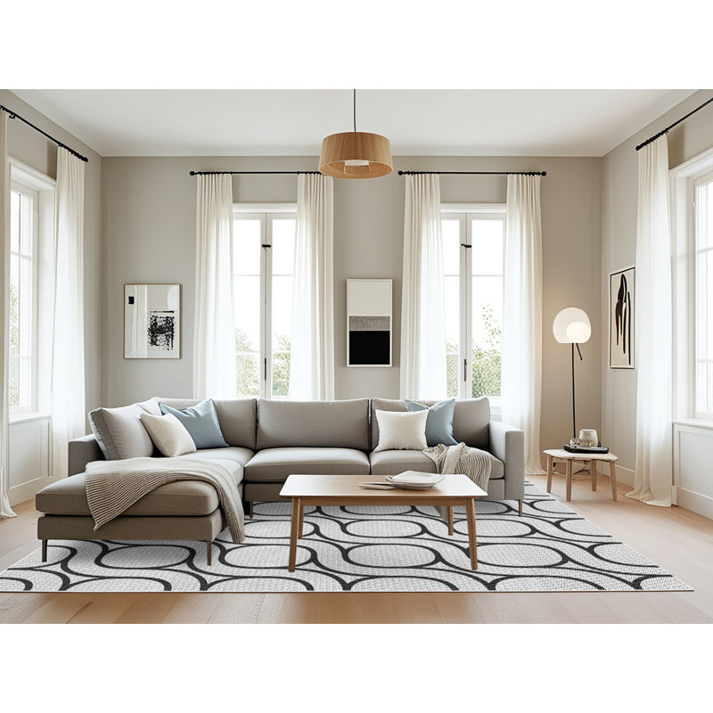 Tapis gris/noir tissé à la machine, Rectangle 8 pi x 10 pi