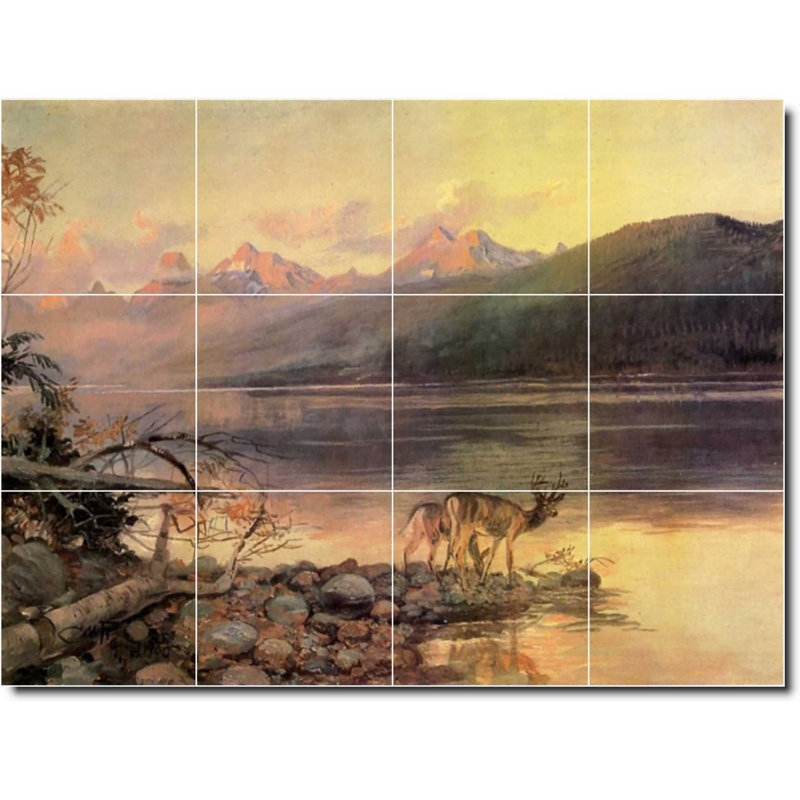Carreau de peinture murale 48 po x 36 po 12 po x 12 po, Charles Russell, peinture de paysage W07763