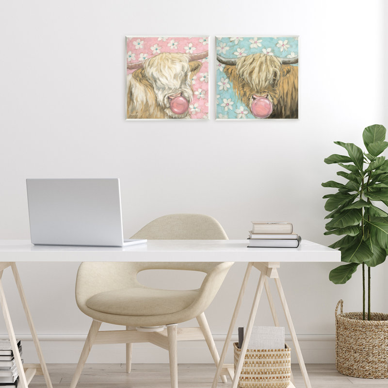 Ensemble de 2 plaques murales mignonnes Bubblegum Highland Cattles, design par Sara G. Designs
