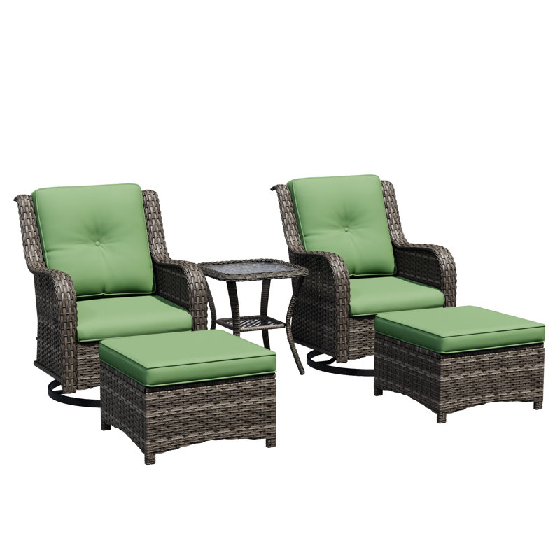 Osage 5-Piece Outdoor Swivel Glider Set with Cushions, Ottoman & Side Table, Green
