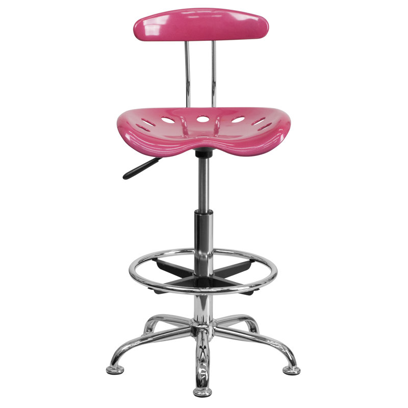 Vibrant Chrome Drafting Stool with Tractor Seat, Pink