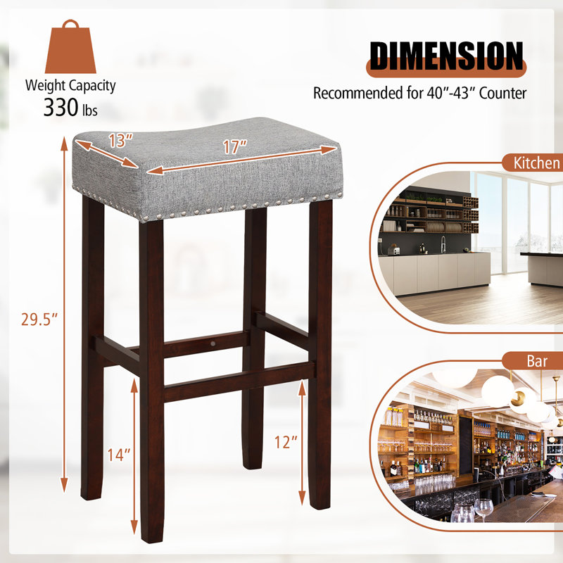 Upholstered Counter Stool with Solid Wood Frame, Gray, Bar Stool (29.50" Seat Height)