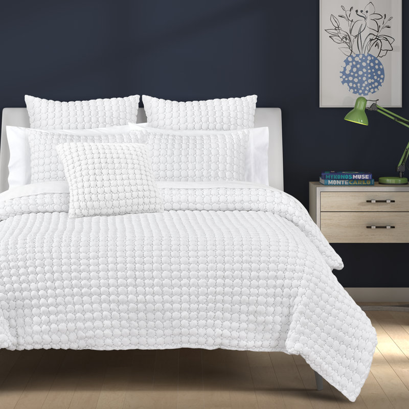 Ensemble de courtepointe Marshmallow Puff, Courtepointe pour lit simple + 1 taie décorative , Blanc