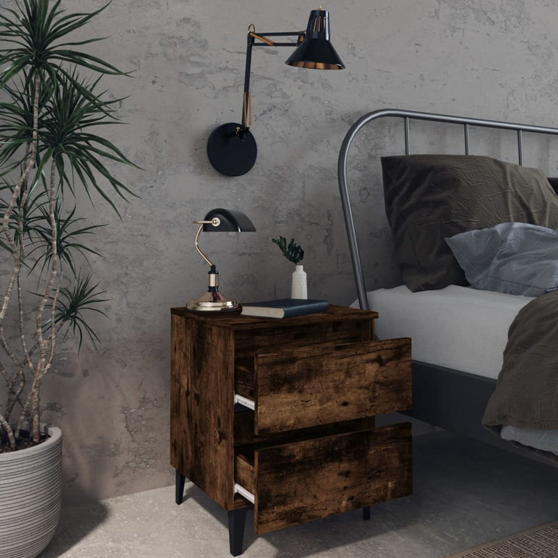 Quandt 40cm W Particle Board / Chipboard Bedside Table, Smoked Oak