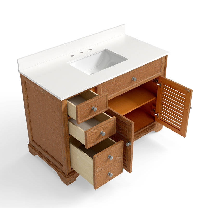 Meuble-lavabo Alburtis de 48 po en bois massif avec lavabo, meuble de salle de bain simple avec tiroir et porte à volet