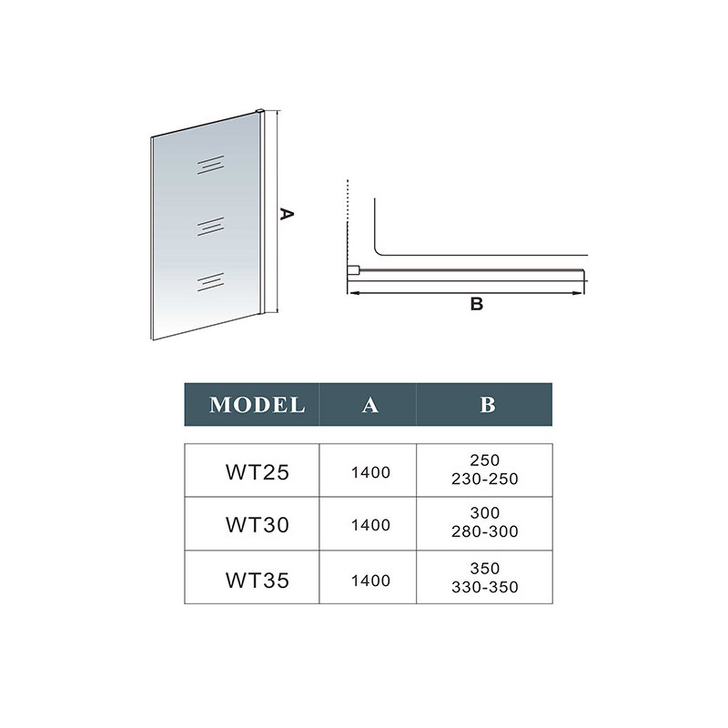250/300/350/700/800mm Bath Shower Screen 6mm Glass Reversible Fixed Over Chrome Frame, 250cm W