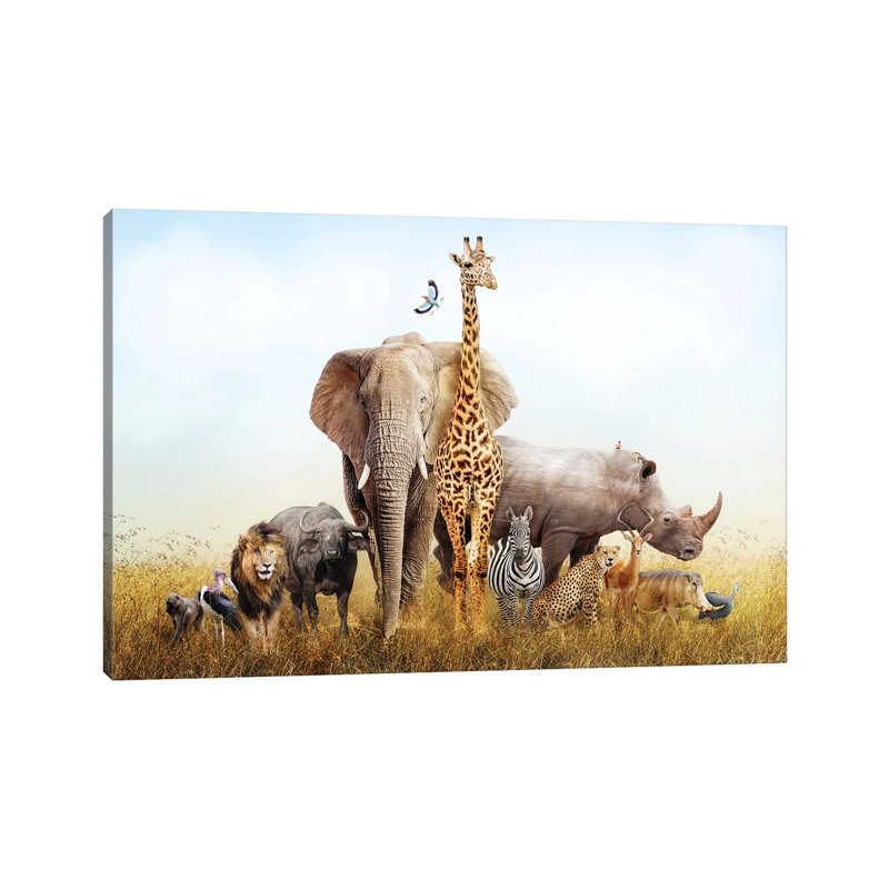 Safari Animals In Africa Composite by Susan Schmitz - Wrapped Canvas Print, 30.48 cm H x 45.72 cm W