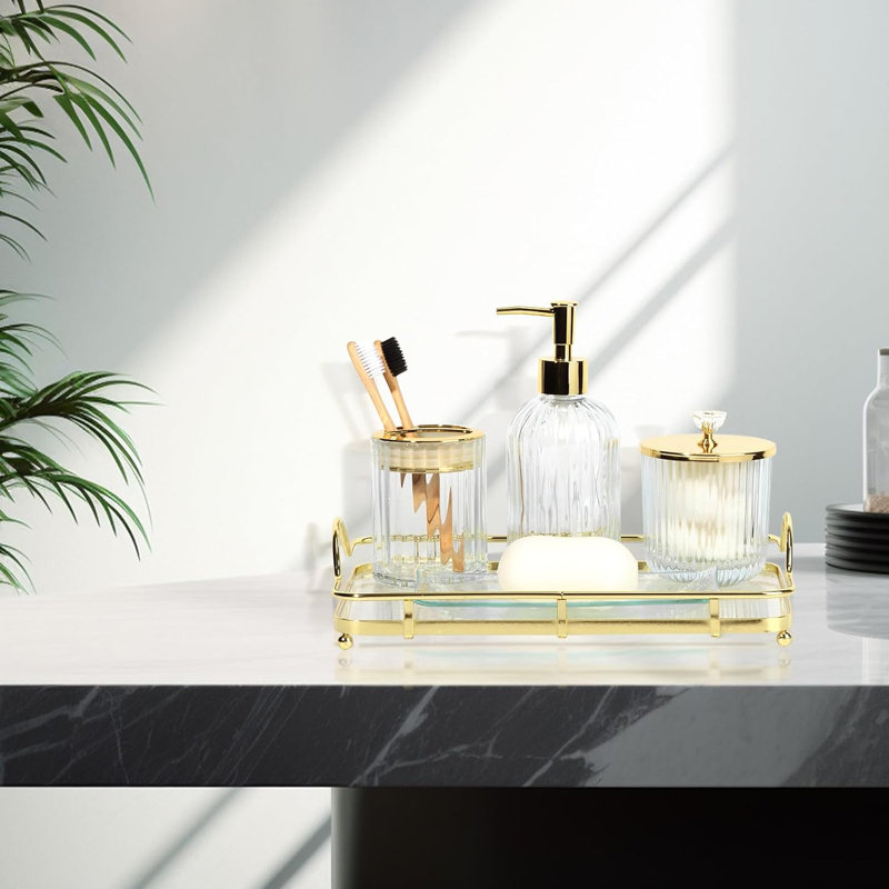 Transparent glass bathroom accessory set