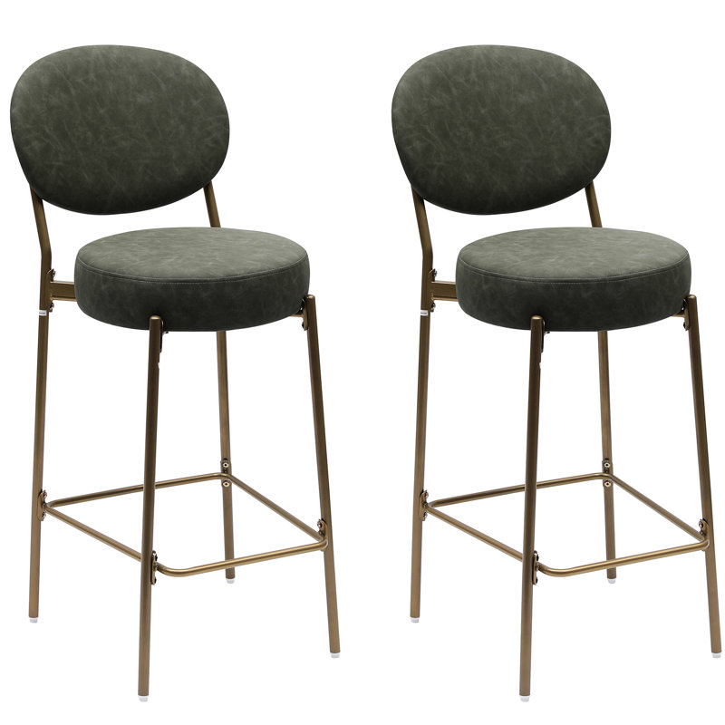 De 2 tabourets de bar en similicuir avec siège de 29 po, pieds dorés, dossier bas confortable, patins pour une stabilité stable