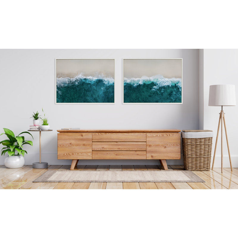 «Modern Ocean Beach Waves», art mural sur toile encadrée